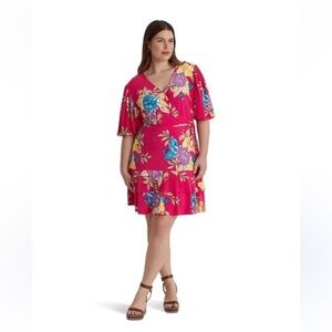 RALPH LAUREN Pink Wrap Mini Dress Short Sleeves